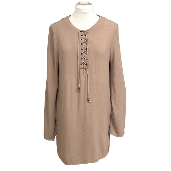 Forever 21 criss cross tan lightweight flowy fabric tunic top. Women's size M - Picture 3 of 9